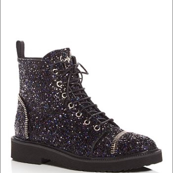 Giuseppe Zanotti sz 36.5 lace up combat boots glitter - Picture 2 of 15